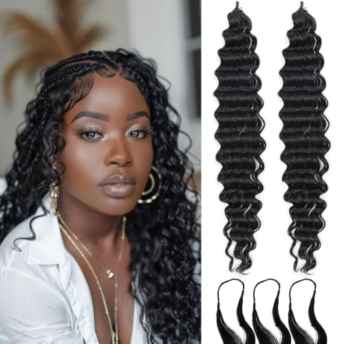 Bulvese Deep Wave Feather Crochet Hair 20 Inch 40 Strands Invisible Curly Braids for Black Women