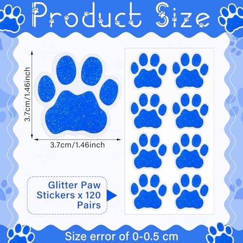 Tiger Paw Eye Black Stickers, 120 Pairs Blue Glitter
