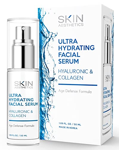 Skin Aesthetics Hyaluronic Acid and Collagen Face Serum - Reduce Wrinkles & Fine Lines, Locks in Moisture & Ultra Hydrating Facial Serum - Cruelty Free Korean Skin Care - All Skin Types - 1.69 Fl. oz