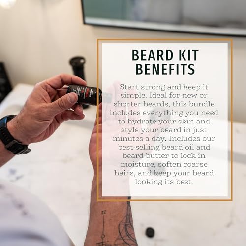 Live Bearded Beard Oil and Butter Grooming Kit - Made in the USA - All-Natural Ingredients with Shea, Argan, Jojoba - Growth Support | Executive Scent - Cedar, Vanilla