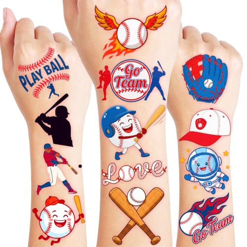 96 Pre-Cut Baseball Temporary Tattoos for Kids