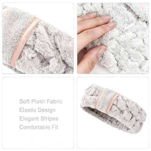 4 Pack Microfiber Towel Headbands for Washing Face, Spa & Skincare for Women (Beige, Dark brown, Grey, Black)