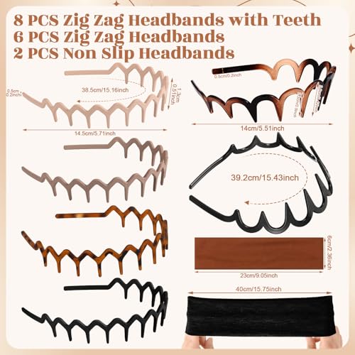 8-Piece Zigzag Headbands Set with Non-Slip Teeth - 90s Style