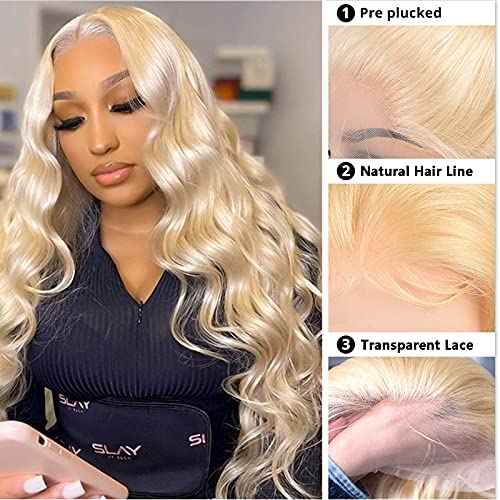 613 Lace Front Wig Human Hair Body Wave 13x4 Blonde Lace Front Wigs Human Hair Pre Plucked 180% Density 613 HD Lace Frontal Wig Transparent Lace With Baby Hair 20 inch