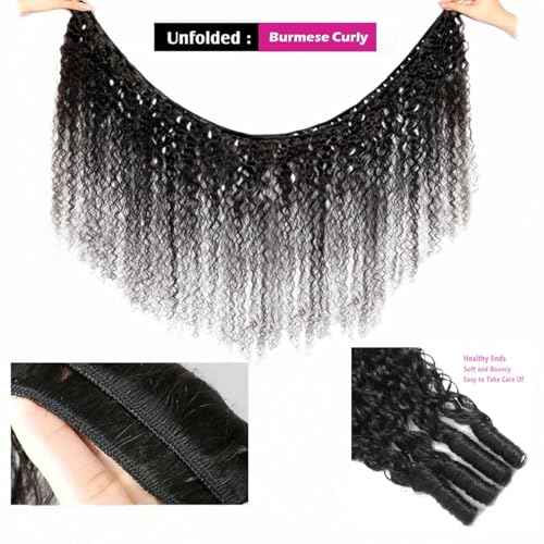Burmese Curly Bundles Human Hair 4 bundles 100% Unprocessed Quick Weave 3c4a Water Wave with Spiral Curly End Real Human Hair Extensions Natural Color (12 12 12 12 inch)