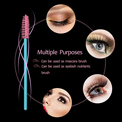 300 Pack Disposable Eyelash Mascara Wands with Blue/Pink Handles - Makeup Brush Kit for Lash Extensions & Brows