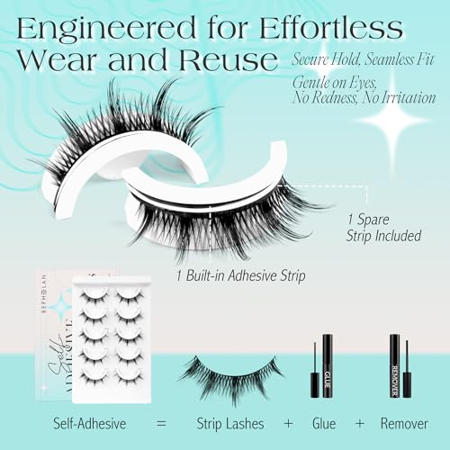 BEPHOLAN Self-Adhesive Manga Eyelashes 5 Pairs - No Glue Needed