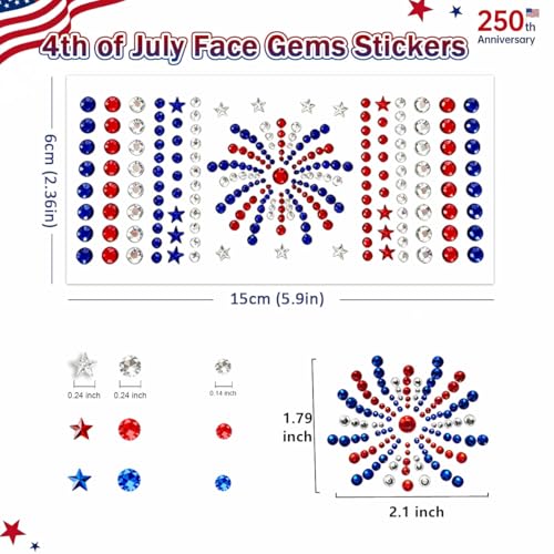 4th of July Face Gems - Patriotic Star Rhinestone Stickers