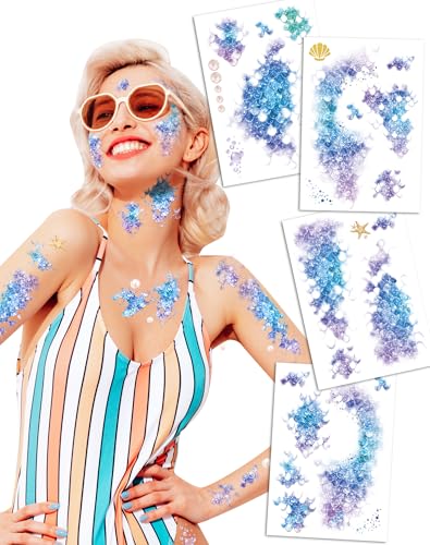 16 Sheets Mermaid Scale Temporary Tattoos - Halloween Party Favors