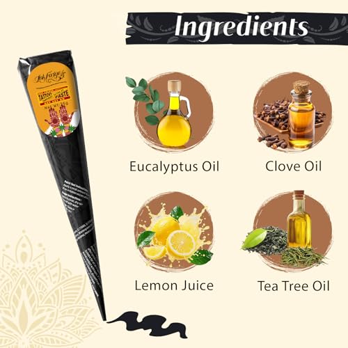 7Pcs Black Temporary Tattoo Cones - Natural Henna Paste Kit