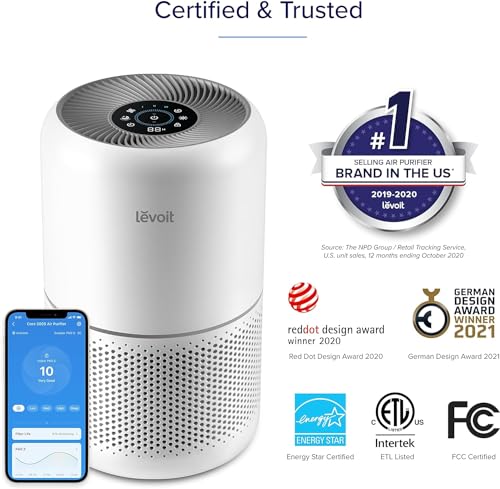 LEVOIT Air Purifiers for Home Bedroom, Smart WiFi, HEPA Sleep Mode for Home Large Room, Quiet Cleaner for Pet Hair, Allergies, Dust, Smoke, Pollon, White Noise, Alexa Control, Core300S-P, White