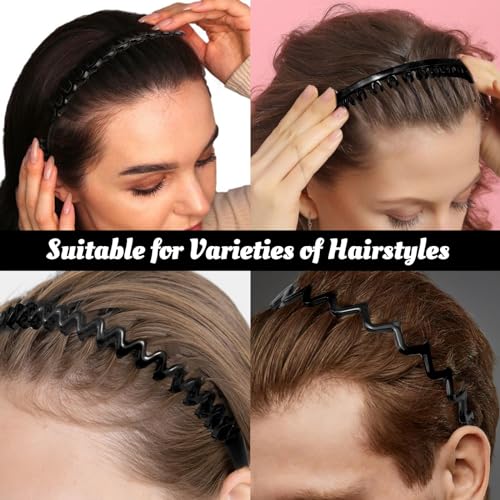 Dazzhues 8 PCS Fashion Non Slip Plastic Headbands with Teeth Comb Skinny Hair Band Effortless Unisex Headwear Hair Accessory for Women Men Teens Girls Decorations (Bright Black)