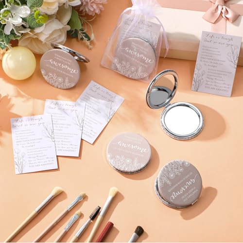Wildflower Inspirational Gifts for Women Bulk Motivational Compact Mirror Makeup Purse Double Sided Folding Mirror Inspirational Gift Cards with Bag for Women (12 Set,Classic)