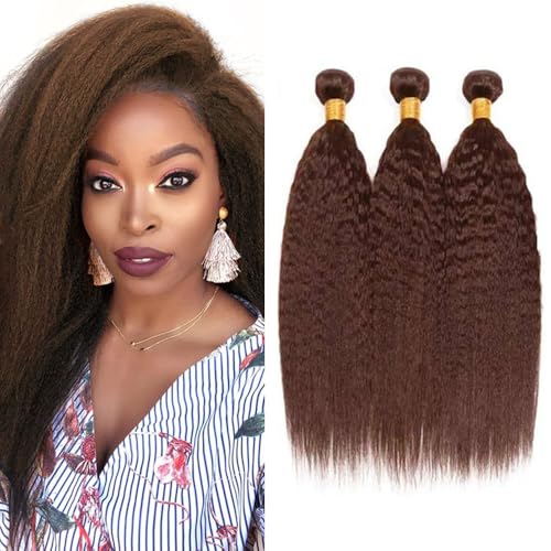 FuivJuix Brown Human Hair Bundles 22-26 Inch Kinky Straight Brazilian Virgin Hair
