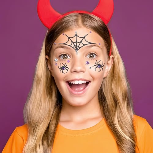 Halloween Face Stickers Glitter Spider Face Gems Face Jewels Self-Adhesive Spider Web Temporary Tattoos Stickers for Face Eyes Halloween Makeup Cosplay Party Supplies 2Pcs