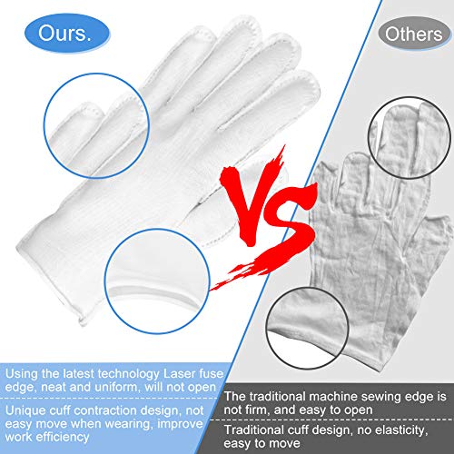 White Cotton Gloves for Dry Hands & Overnight Moisturizing (30 Pcs)