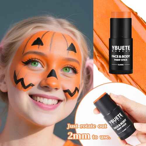 Orange Face Body Painting Stick,Professional Orange Full-coverage Cream Face Paint for Halloween SFX Tiger Pumpkin Clown Cosplay, Washable Eye Stick for Adult Festival & Theater Performance