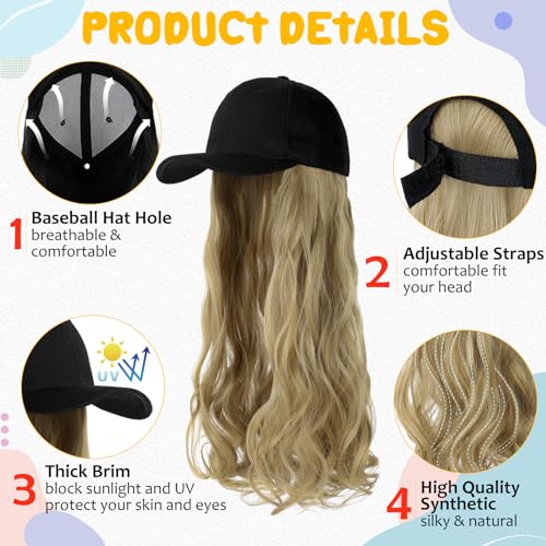 Adjustable Baseball Hat Wig with 24'' Wavy Hair - Black Cap