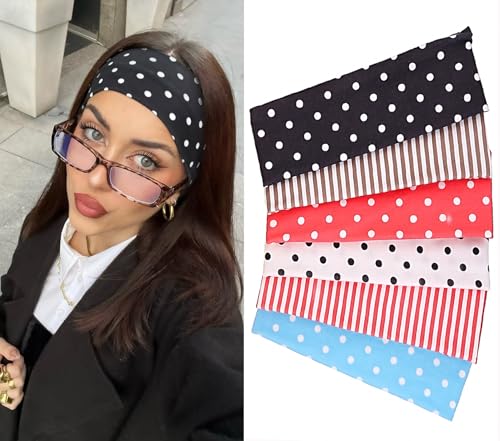 Leeven Polka Dot Headband 6 Pack - Non-Slip Soft Elastic Floral Hairbands Color-22