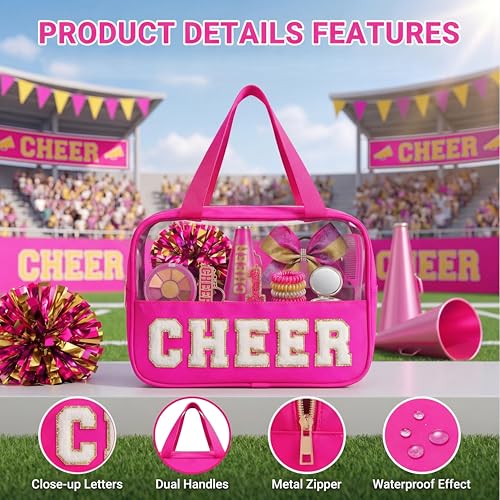 Cheer Makeup Bag with Chenille Letters - High-Capacity Travel Pouch
