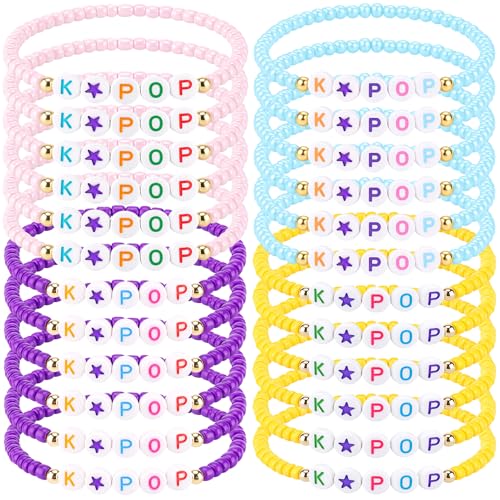 Quelay 24 Pcs K-pop Friendship Bracelets for Fans Party Supplies Yellow Pink Purple Blue