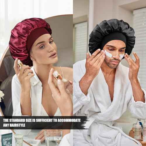 Satin Silk Bonnet for Sleeping, Double Layer Silk Sleep Cap for Men & Women, Soft Satin Lined Bonnet for Curly Hair