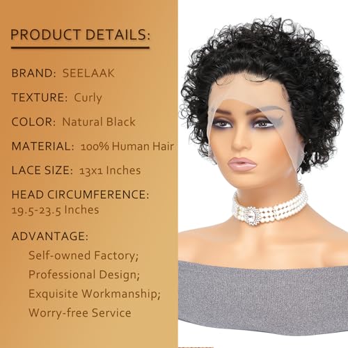 Seelaak 13x1 Short Curly Bob Wig Human Hair Pre Plucked 150% Density, Natural 1B, Lace Front Wig for Black Women – Variation: 13x1 Curly Bob