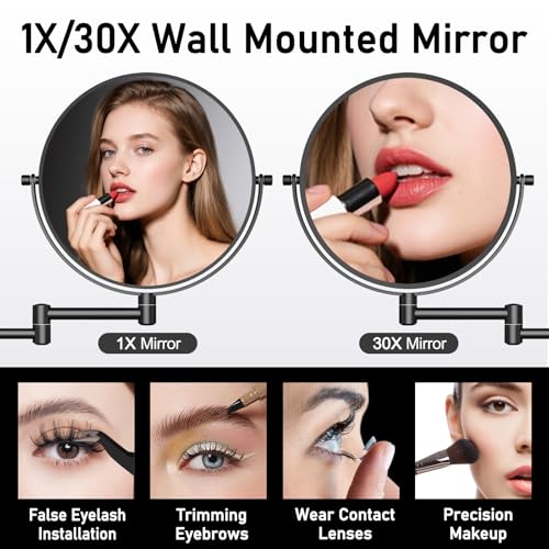 Wall Mounted Makeup Mirror with Magnification, 30X Magnifying Mirror for Wall, Bathroom Mirror for Shaving, Vanity Mirror Wall Mounted for Daily use, 8 Inch