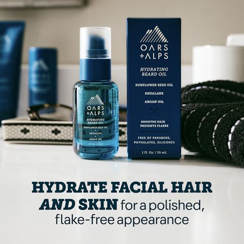 Oars + Alps Hydrating Beard Oil for Men, Moisturizes & Softens Beard, Nourishing Argan & Jojoba Oils, Soothes Skin & Reduces Itch, Lightly Scented, 1 Fl Oz