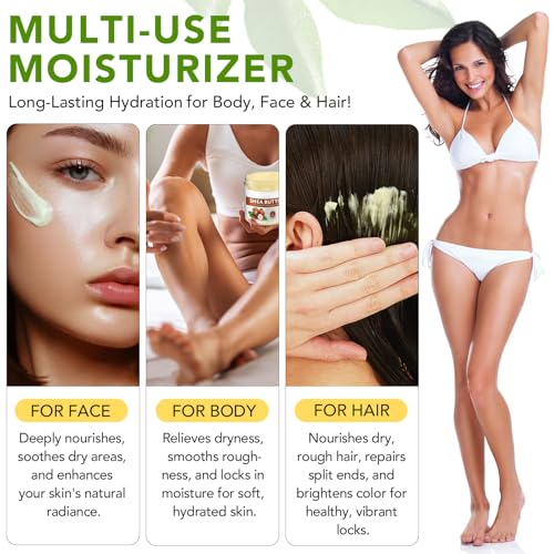 Shea Butter Raw Organic, 100% Pure & Natural Shea Butter Balm, Enriched with vitamins A, E & F, Deep Hydration for Body, Face & Hair - 7.8 oz