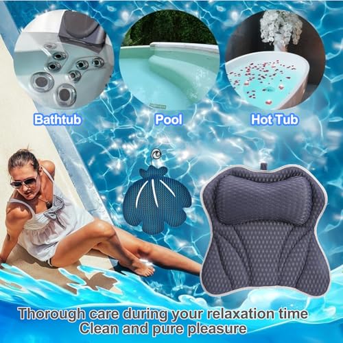 Luxury Bath Pillow and Hot Tub Scum Absorber Set, Bath Pillows for Tub with 6 Powerful Suction Cups, Hot Tub Scum Absorber, Fits All Bathtub