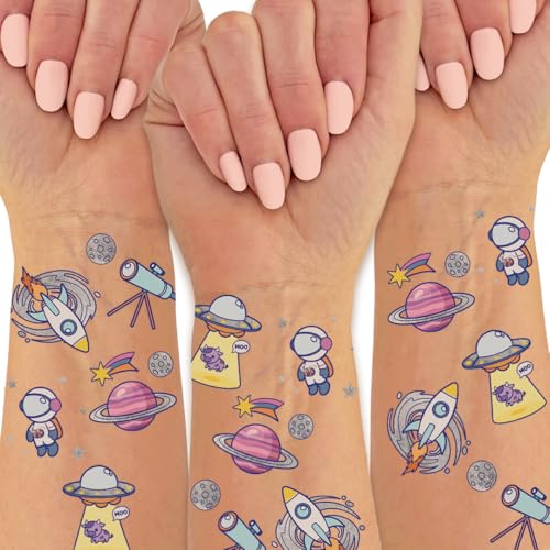Space Ranger Temporary Tattoos - 25 Metallic Galactic Designs