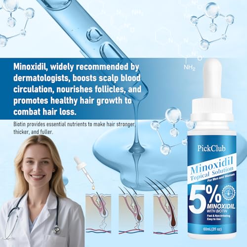 5% Minoxidil + Biotin Hair Regrowth Serum for Men & Women, 2-Pack