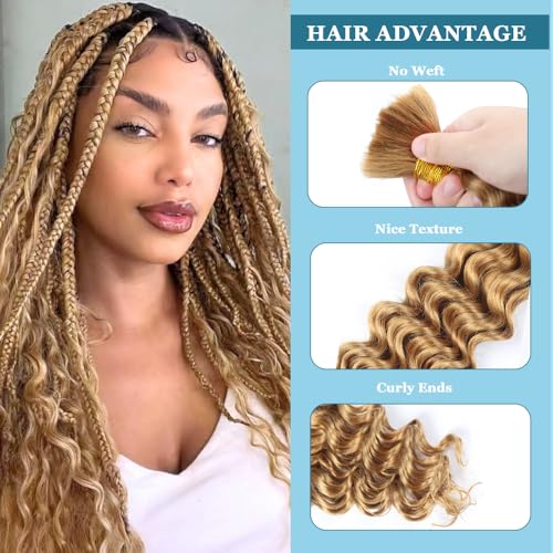 AuokMar B #27 Honey Blonde Human Braiding Hair 26 Inch Deep Wave Boho 2 Bundles