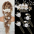 5 PC Bridal Wedding Hair Pins & Comb with Pearls