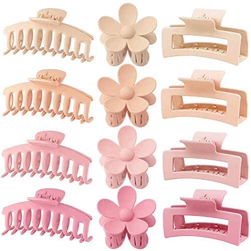 Large Hair Claw Clips 12 Pack - Strong Hold Matte Plastic