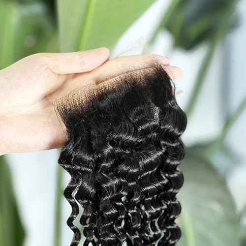 MEODI 4x4 HD Lace Closure Deep Curly Human Hair Curly Lace Closure 100% Unprocessed Free Part Closure Human Hair Natural Black Color 12 Inch