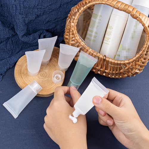 AUEAR, 24 Pack 20 Ml Empty Refillable Plastic Soft Tubes Travel Bottles Holder with Screw Caps Cosmetic Tube