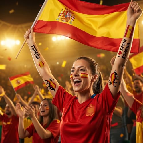 Spain Flag Headband & Tattoo Set - 4 Piece Party Pack