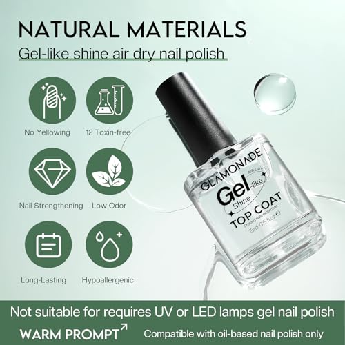 Glamonade Quick Dry Clear Top Coat Nail Polish - High Gloss Gel-Like Shine