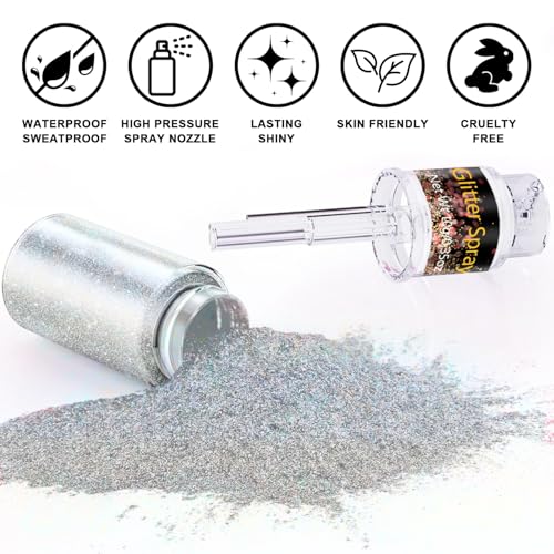 Scarman Hair and Body Glitter Spray - Ultra Fine Silver Holographic Glitter