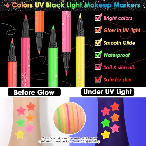 Glow in the Dark Glitter Gel & UV Eyeliner Pen Set - 18 Colors