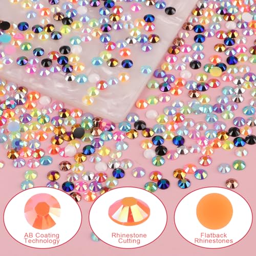 28 Colors 4mm Resin Rhinestones Flatback - 13000Pcs with B7000 Glue