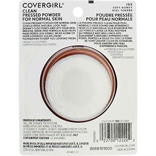 CoverGirl Clean Pressed Powder, Soft Honey 155, 0.39 oz (1 Pack)