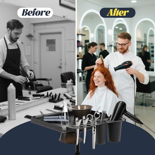Salon Tray Cart with Storage Platform, 2 Magnetic Bowls Tattoo Tray with Wheels Trolley, Adjustable Height Salon Tray Equipment, Hairstylist Holder and Hair Separator Stand for Salon & Spa Use, Black