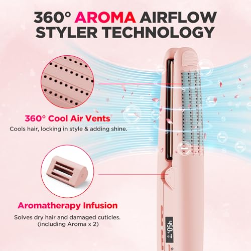 Pink MiroPure 360° Airflow Hair Curling Iron & Flat Iron 2-in-1, Ionic, Adjustable Temp