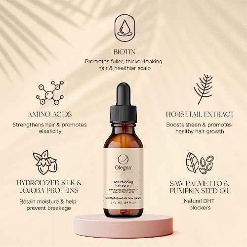 Olegna Biotin Hair Growth Oil for Women - Hair Serum for Frizzy and Damaged Hair - Prevents Hair Loss & Breakage - With Vitamin D & E + Hyaluronic Acid - 2oz