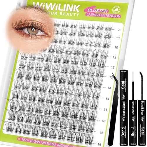 Lash Clusters Kit Natural Venus Cluster Eyelash Extensions Kit 8-16mm Wispy Eyelash Clusters D-curly Individual Eye Lashes Thin Invisible Band DIY Lash Extension Kit G02 by WiWiLINK