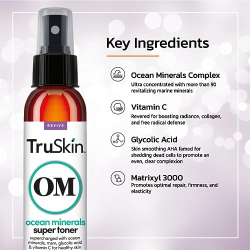 TruSkin Daily Facial Super Toner – for All Skin Types with Glycolic Acid, Vitamin C, Ocean Minerals and Organic Anti Aging Ingredients, 4 fl oz