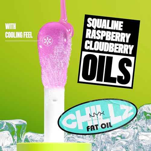 NYX Professional Makeup Fat Oil Chillz, Moisturizing, Shiny and Vegan Tinted Lip Gloss - Strawberry Slush (Sheer Pinkish Purple)